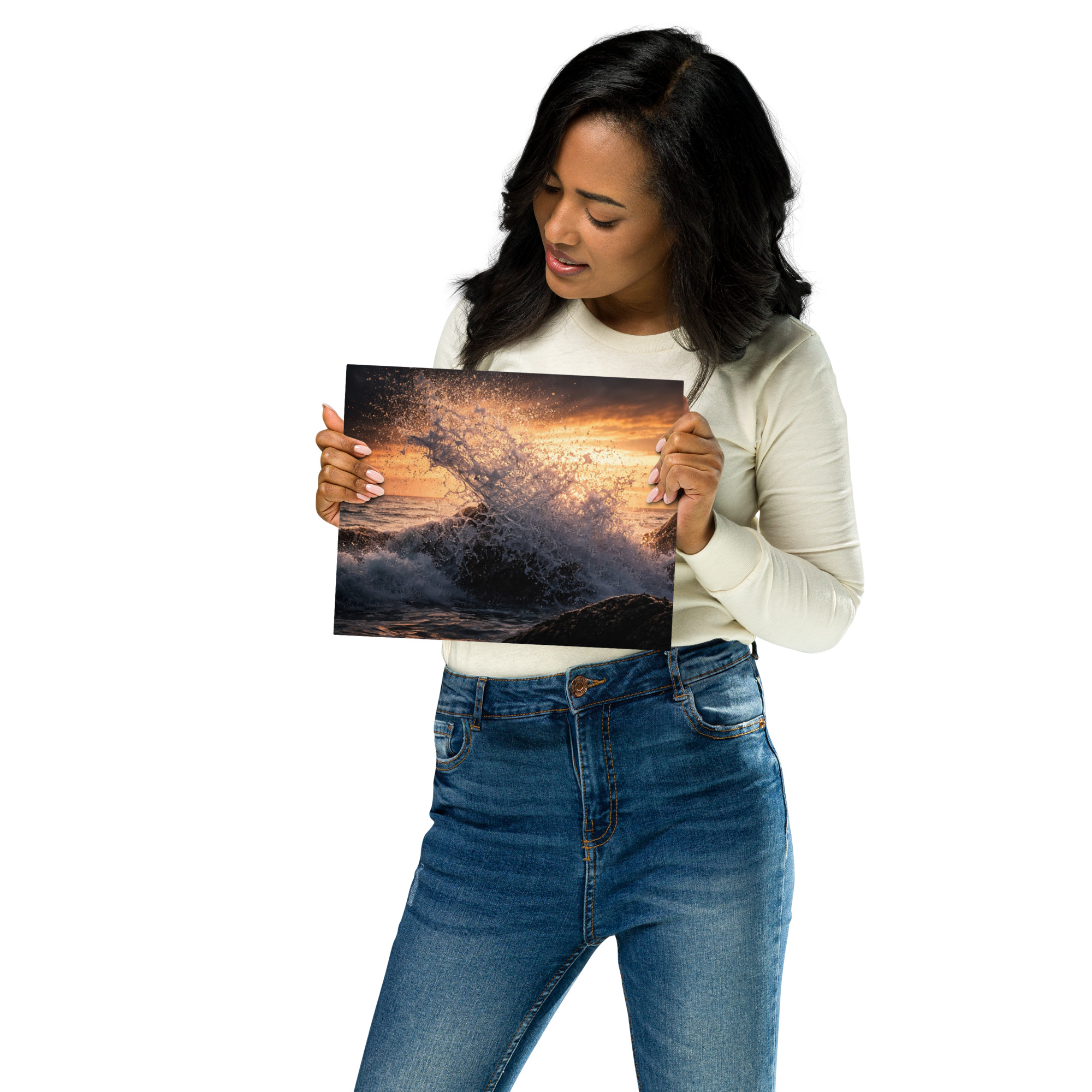 Evening Wave – Glossy Metal Print | Coastal Ocean Photography - Image 3